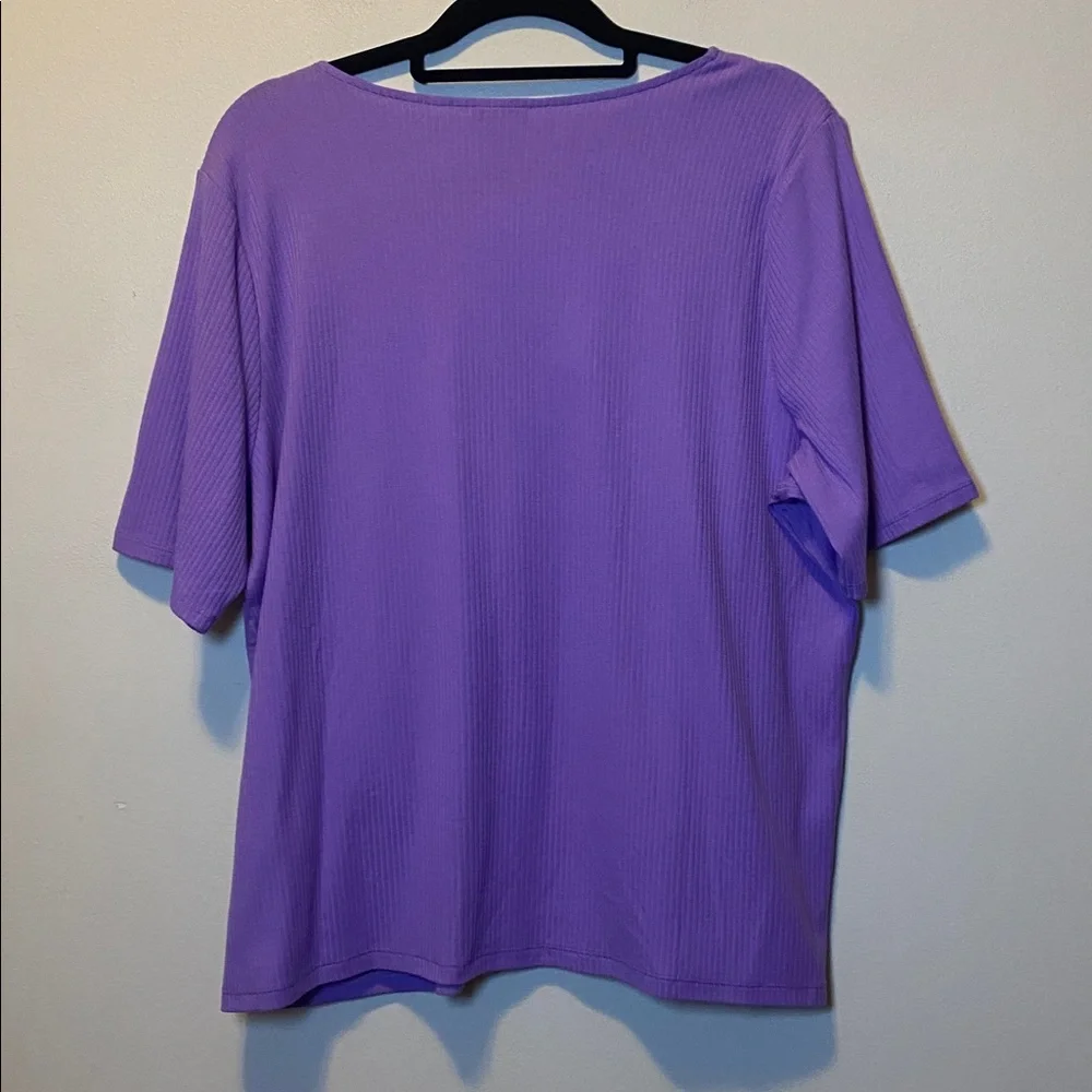 Talbots Lace Trim V-Neck Tee NWT Women’s 2X Purple Short Sleeve Ribbed Shirt - Picture 9 of 13